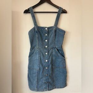 Divided H&M Blue Jean Mini Dress Denim Button Front Overalls Spring Summer Sz 6
